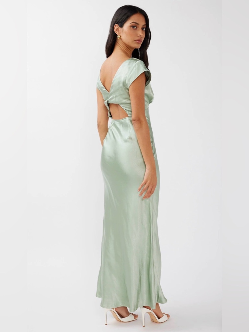 Selfie Leslie Lucinda V-Neck Twist Back Midi Dress Sage size Medium - Picture 4 of 9